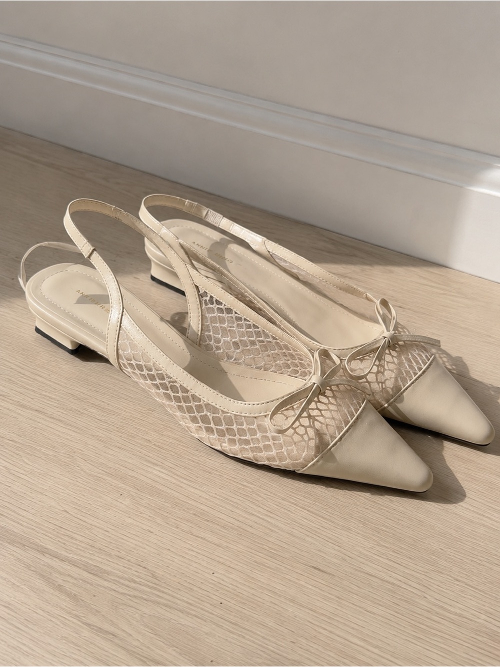 Anine Bing Cream Mesh Slingback Pointed Toe Heels